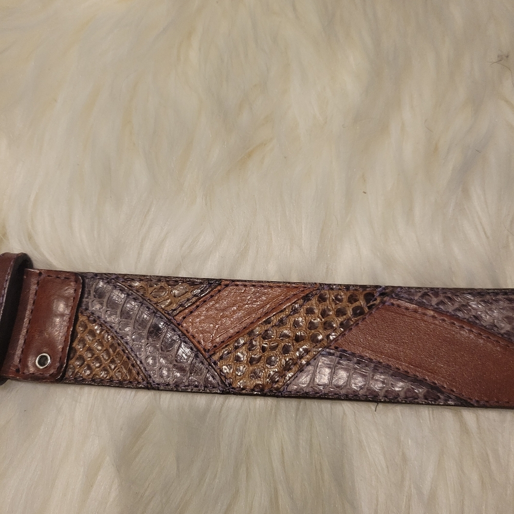 Guess Leather Patchwork Snakeskin Print Belt - image 3